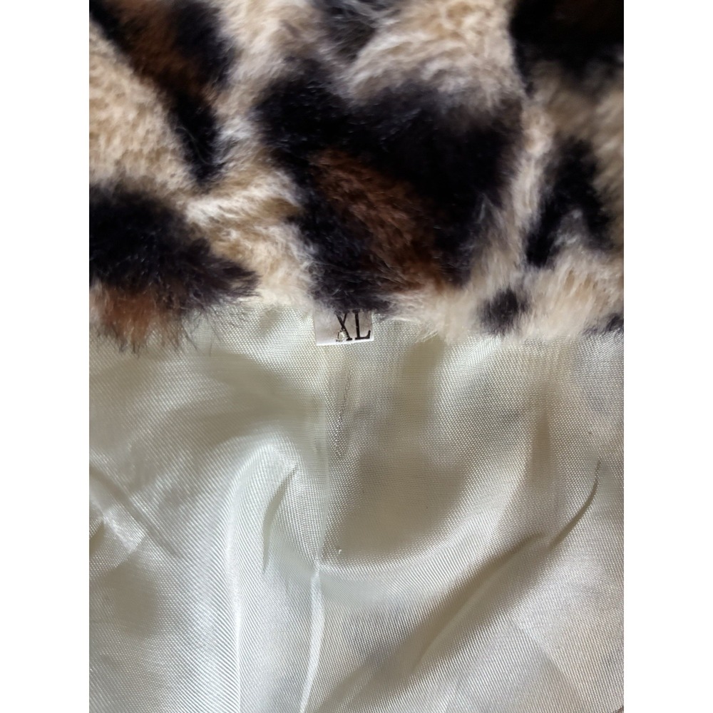 Fashion Cheetah Leopard Print Plush Faux Fur Coat Pockets Womens Sz XL Jacket - Picture 8 of 11